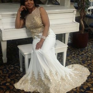 Cream and gold elegant gown